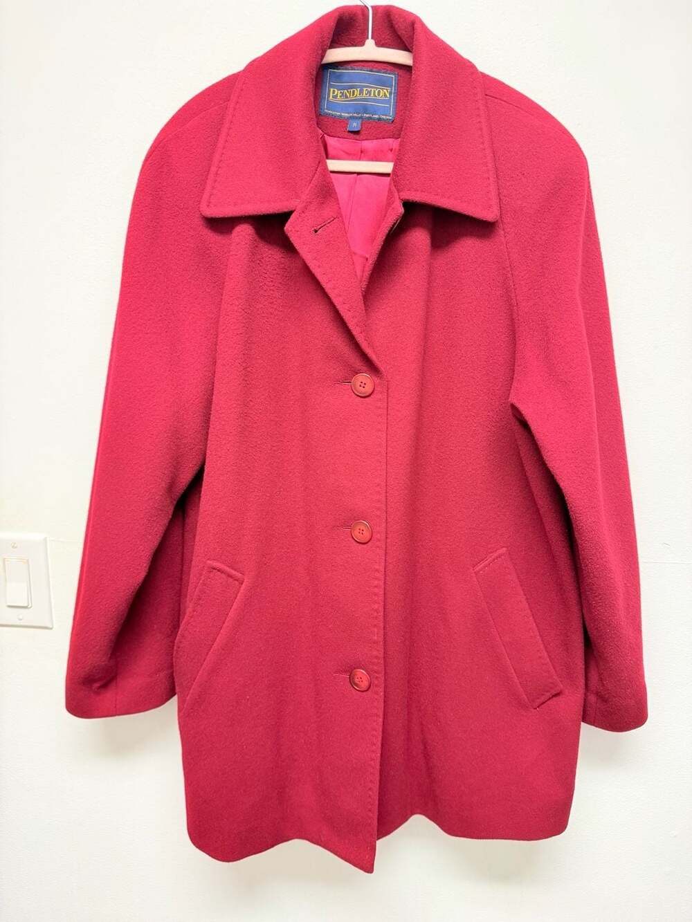 VIntage Pendleton Red 100% Wool Button Up Overcoat Size 14 Peacoat